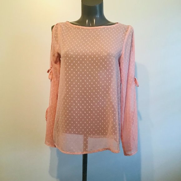 Up All Night Pink Clip Dot Blouse With Cut Out Sleeves - Picture 1 of 10